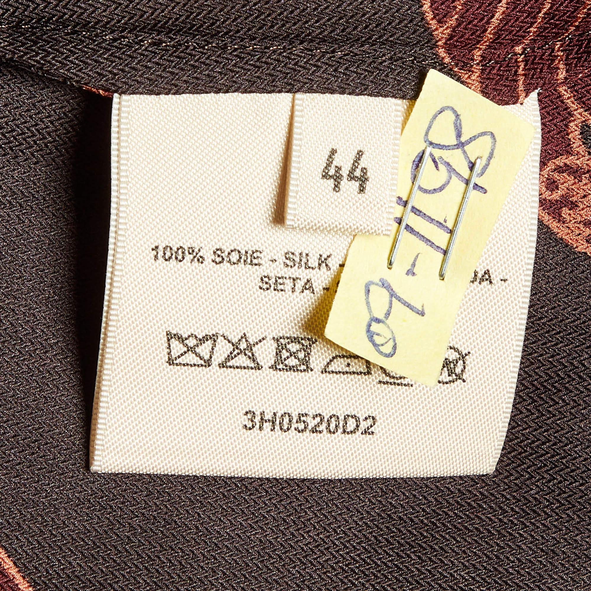 Hermes Brown Les Tambours Print Silk Tunic Midi Dress L 1