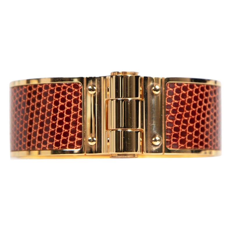 Hermès Brown Lizard Charniere Hinged Bracelet