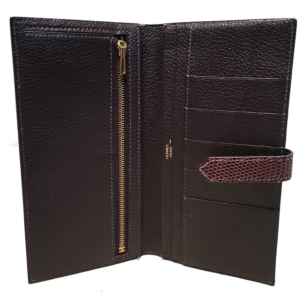 Hermes Brown Lizard Leather H Portfolio Wallet In Excellent Condition In Philadelphia, PA