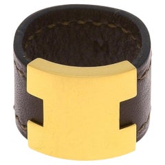 Hermes Brown Lurie Leather Ring with Gold-Tone Hardware