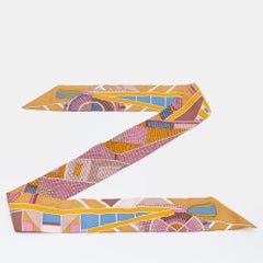 Hermès Brown Mosaic Print Silk Twilly