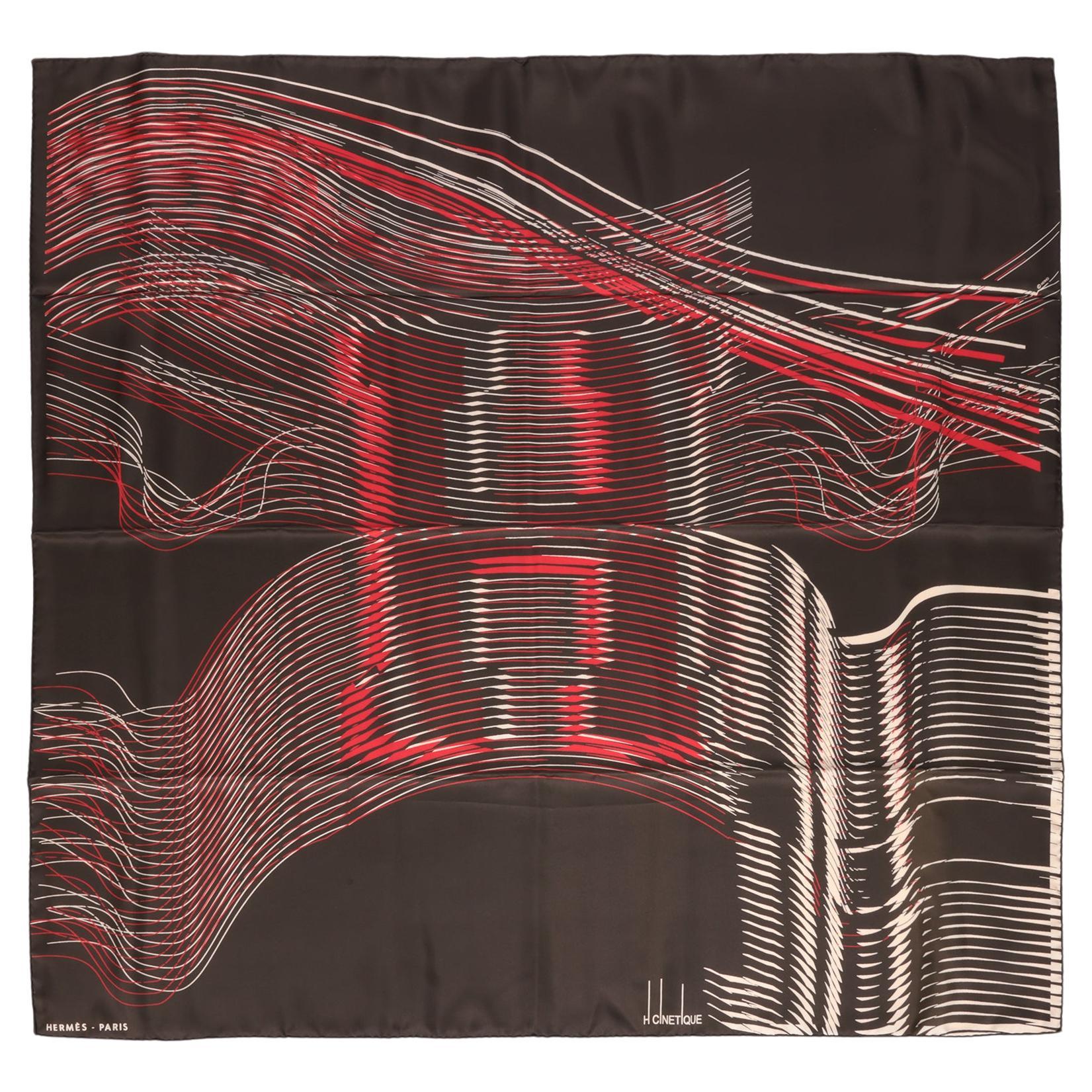 Hermès Brown, Orange & Cream Large H Cinetique Silk Scarf 90 For Sale