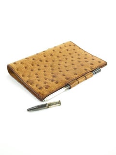 Hermès  Brown Ostrich Leather Small Agenda Cover with Dupont Pen  861403