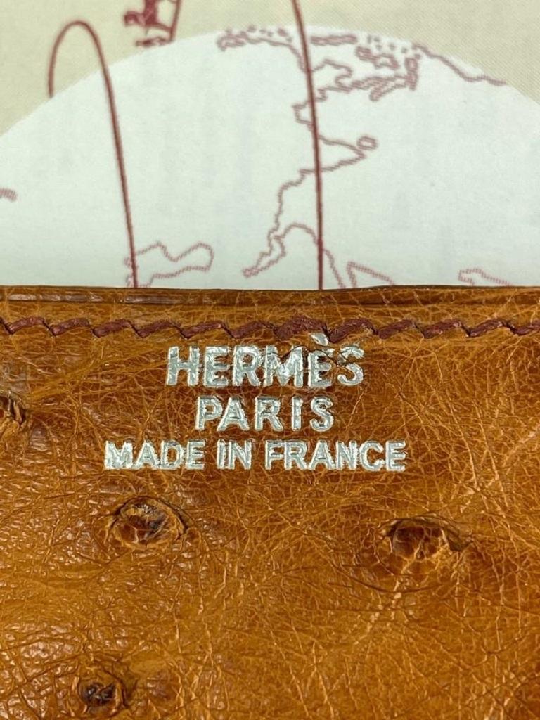 Hermès  Brown Ostrich Leather Small Agenda Cover with Dupont Pen  861403 In Good Condition In Dix hills, NY