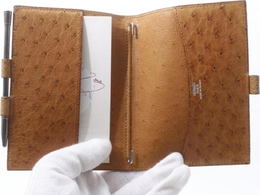Women's Hermès  Brown Ostrich Leather Small Agenda Cover with Dupont Pen  861403