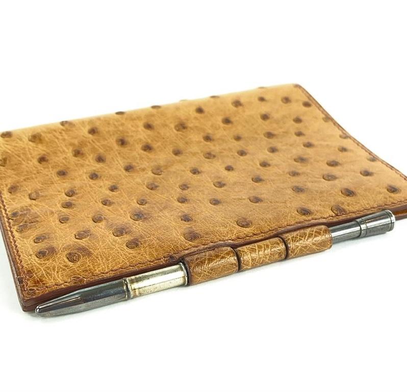 Hermès  Brown Ostrich Leather Small Agenda Cover with Dupont Pen  861403 2