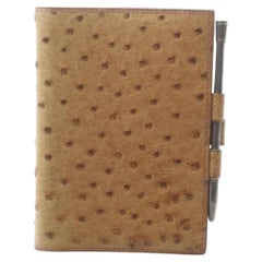 Vintage Hermès  Brown Ostrich Leather Small Agenda Cover with Dupont Pen  861403