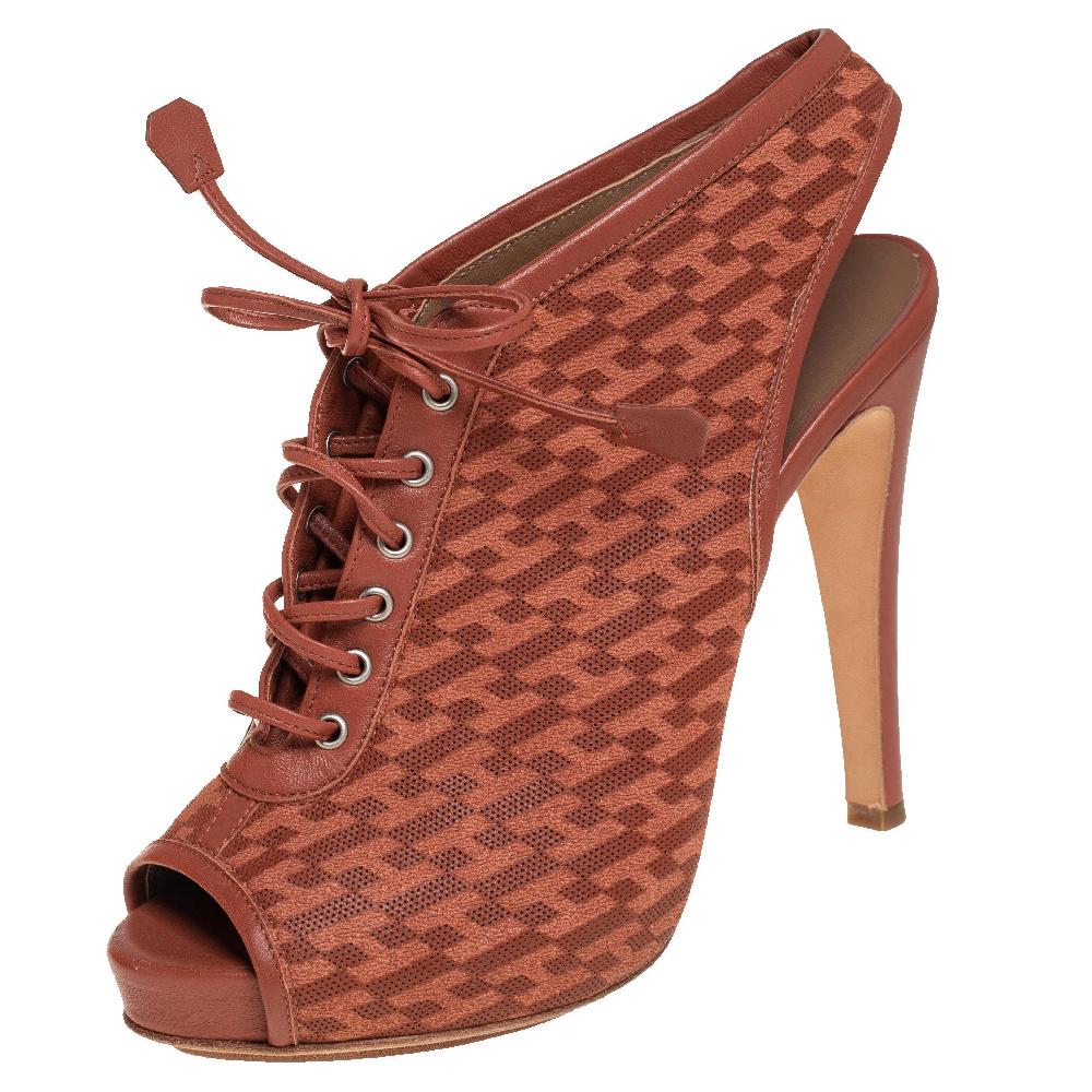 Hermes Brown Perforated Leather Garrigue Open Toe Booties Size 38