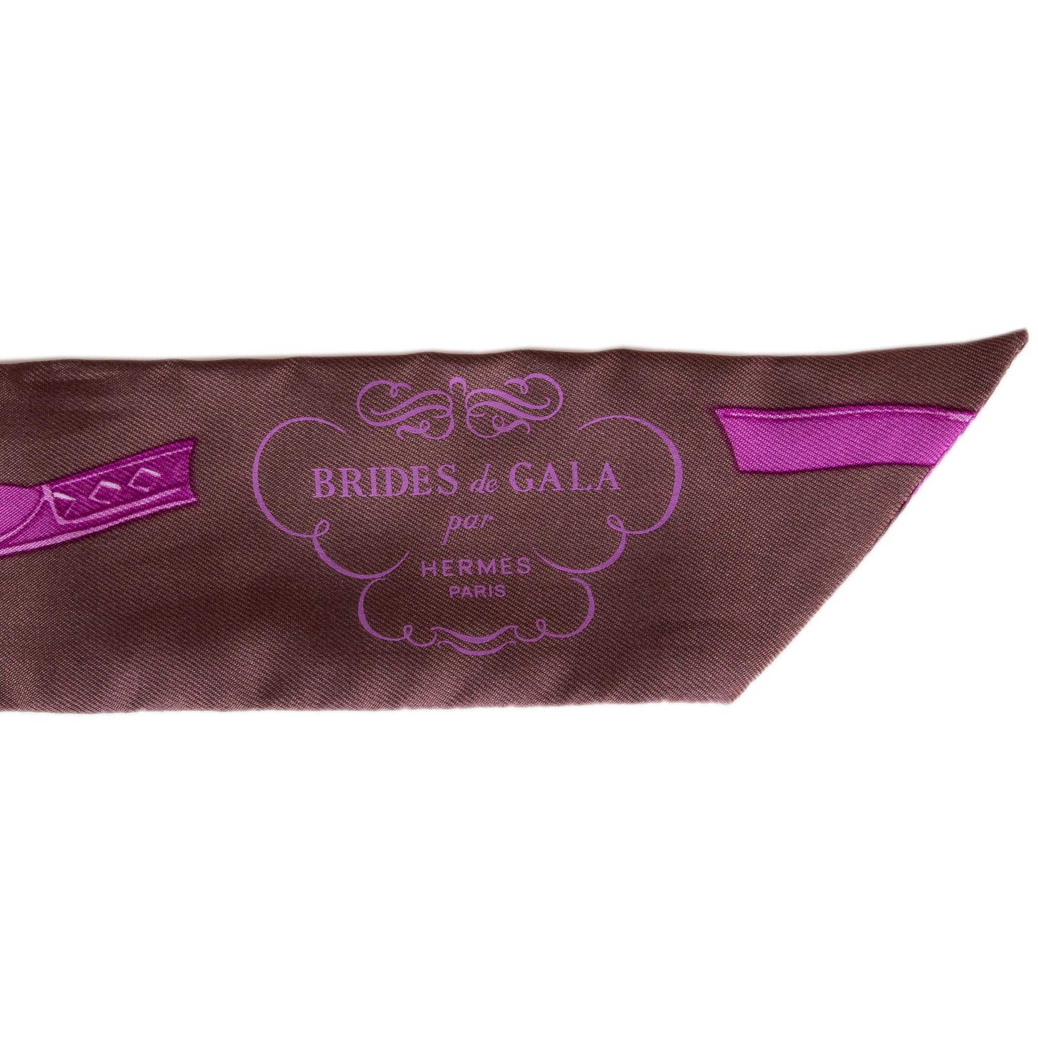 Brown HERMES brown & pink silk BRIDES DE GALA TWILLY Scarf