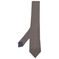 Hermes Brown Printed Silk Tie