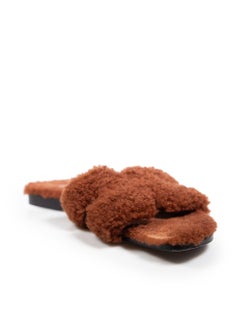 Hermès Brown Rose Aube Oran Shearling Sandals Size IT 40