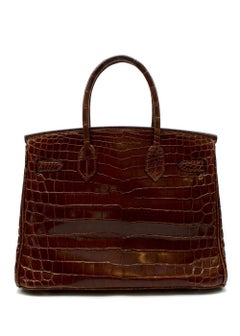 Hermes Brown shiny Niloticus Crocodile Birkin 30 bag PHW