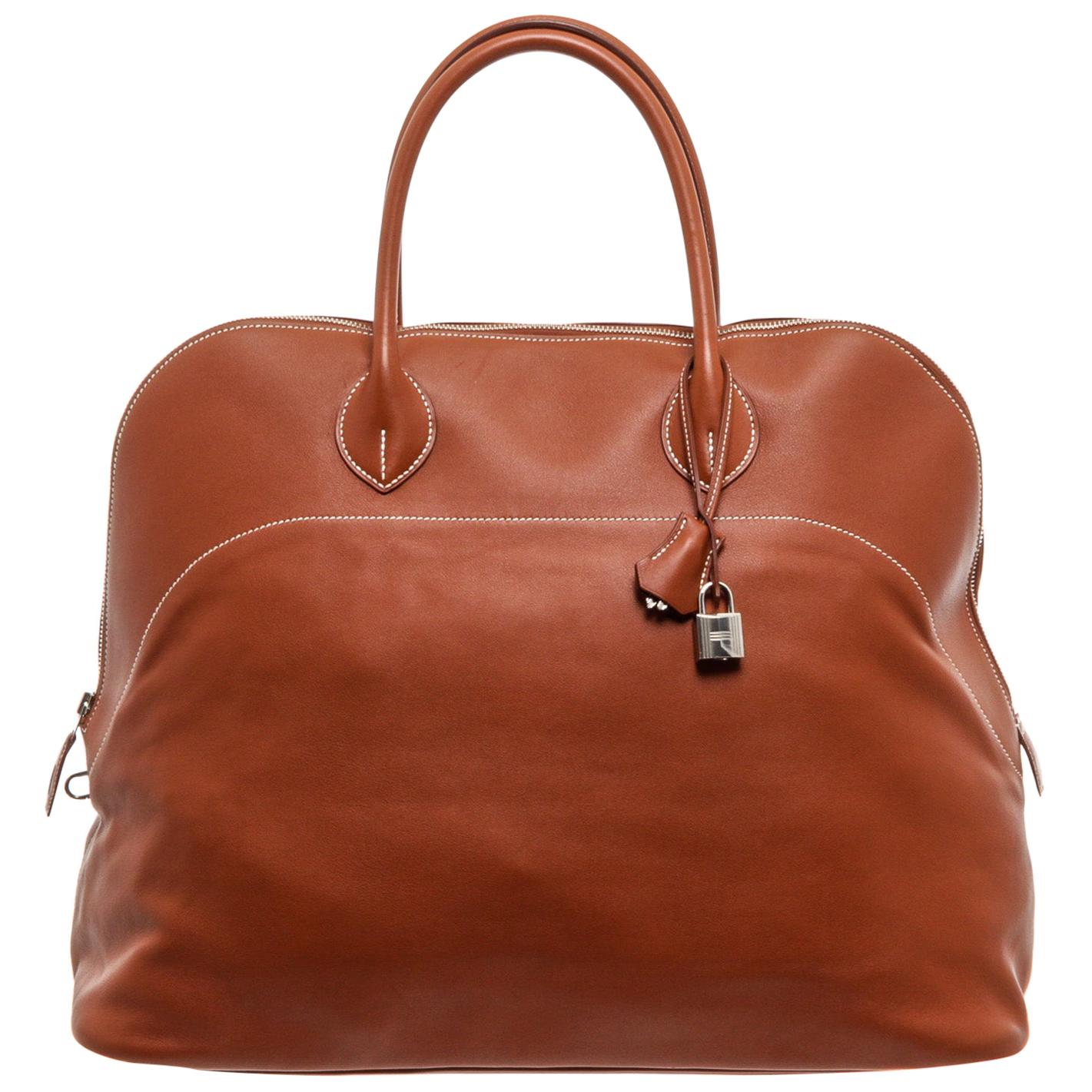 Hermes Brown Sikkim Leather Bolide Relax 45 Bag For Sale