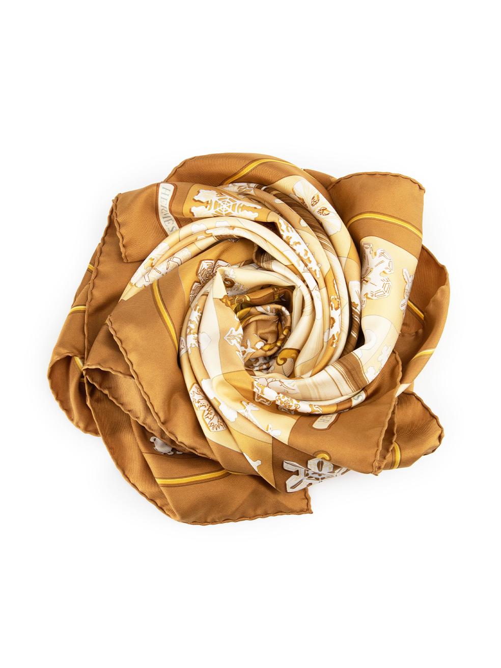 Hermès Brown Silk Carillons D‚ÄôHiver 90 Scarf In Excellent Condition For Sale In London, GB