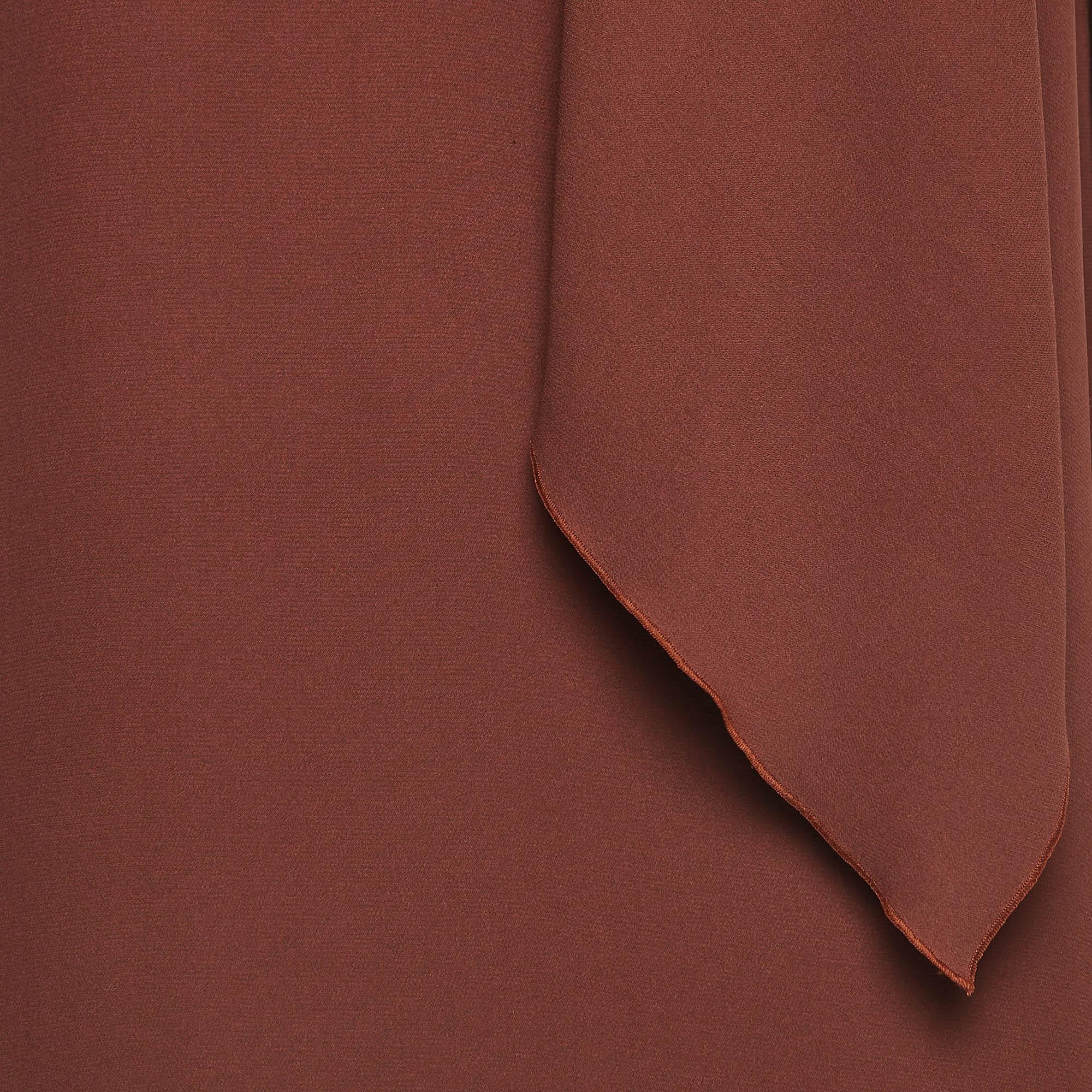Hermes Brown Silk Drape Style Neck Shift Dress S In Excellent Condition In Dubai, Al Qouz 2