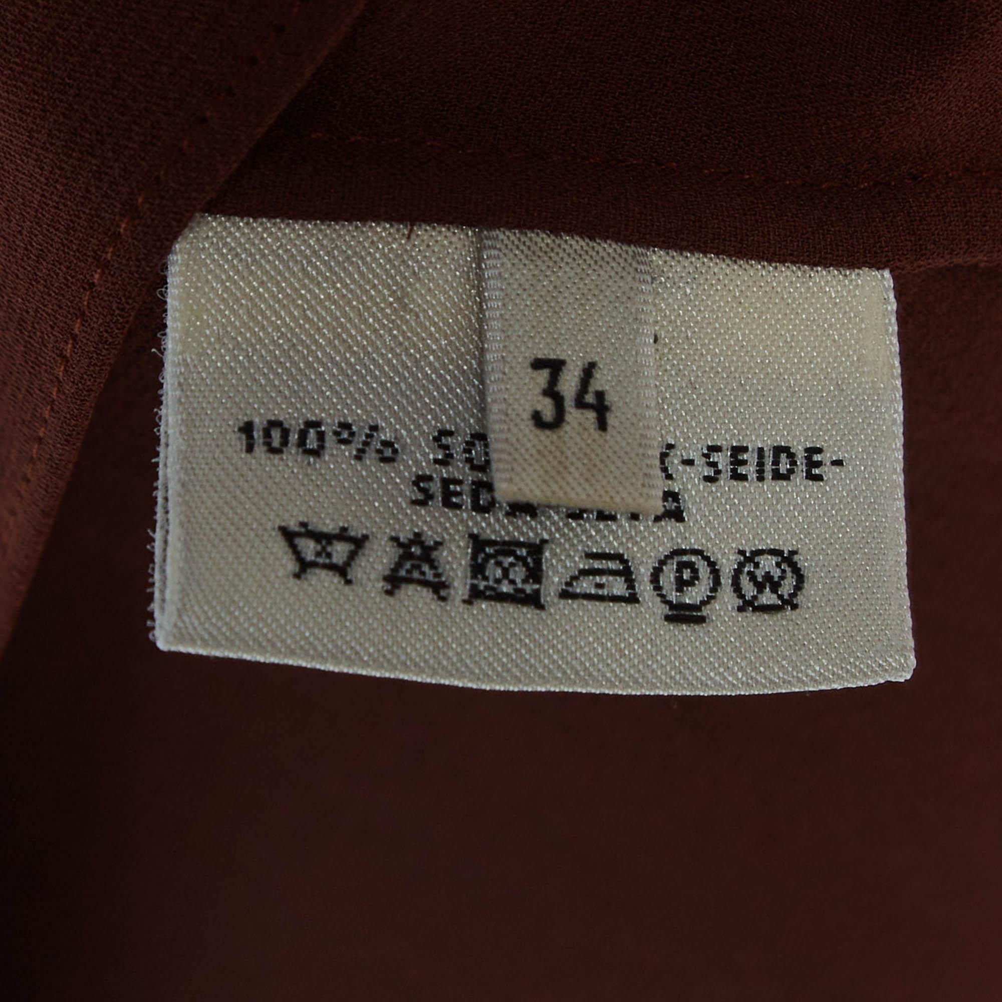 Hermes Brown Silk Drape Style Neck Shift Dress S 1