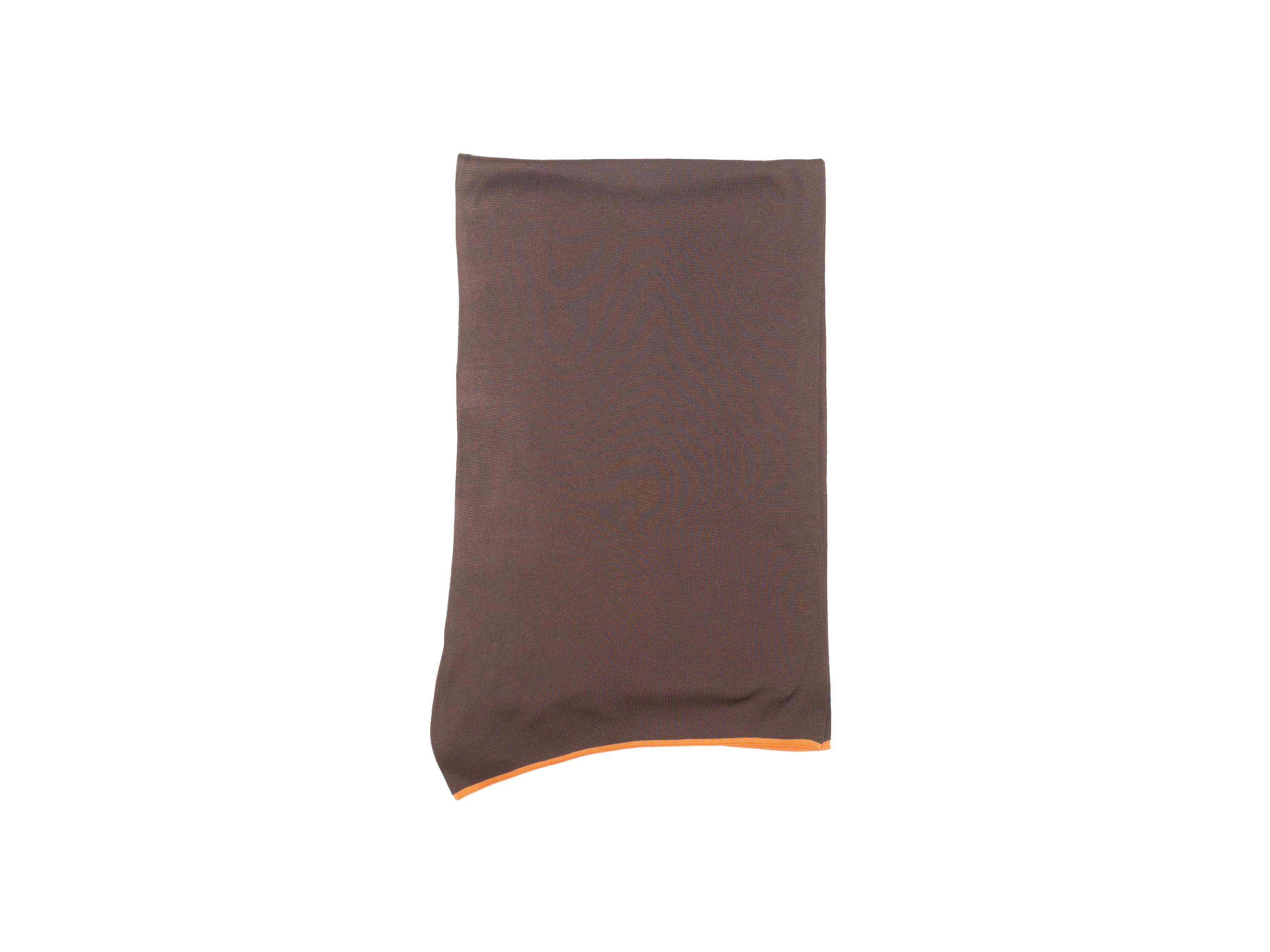 Product details: Brown and orange silk knit scarf by Hermes. 88