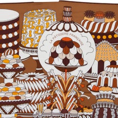 HERMES brown silk LA PATISSERIE FRANCAISE 90 Twill Scarf Brun Orange