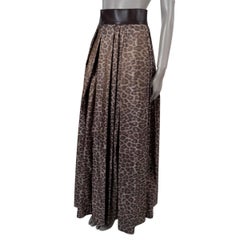 HERMES brown silk LEOPARD PLEATED MAXI Skirt 36 XS