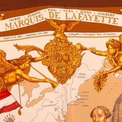 HERMES brown silk MARQUIS DE LAFAYETTE 90 Twill Scarf