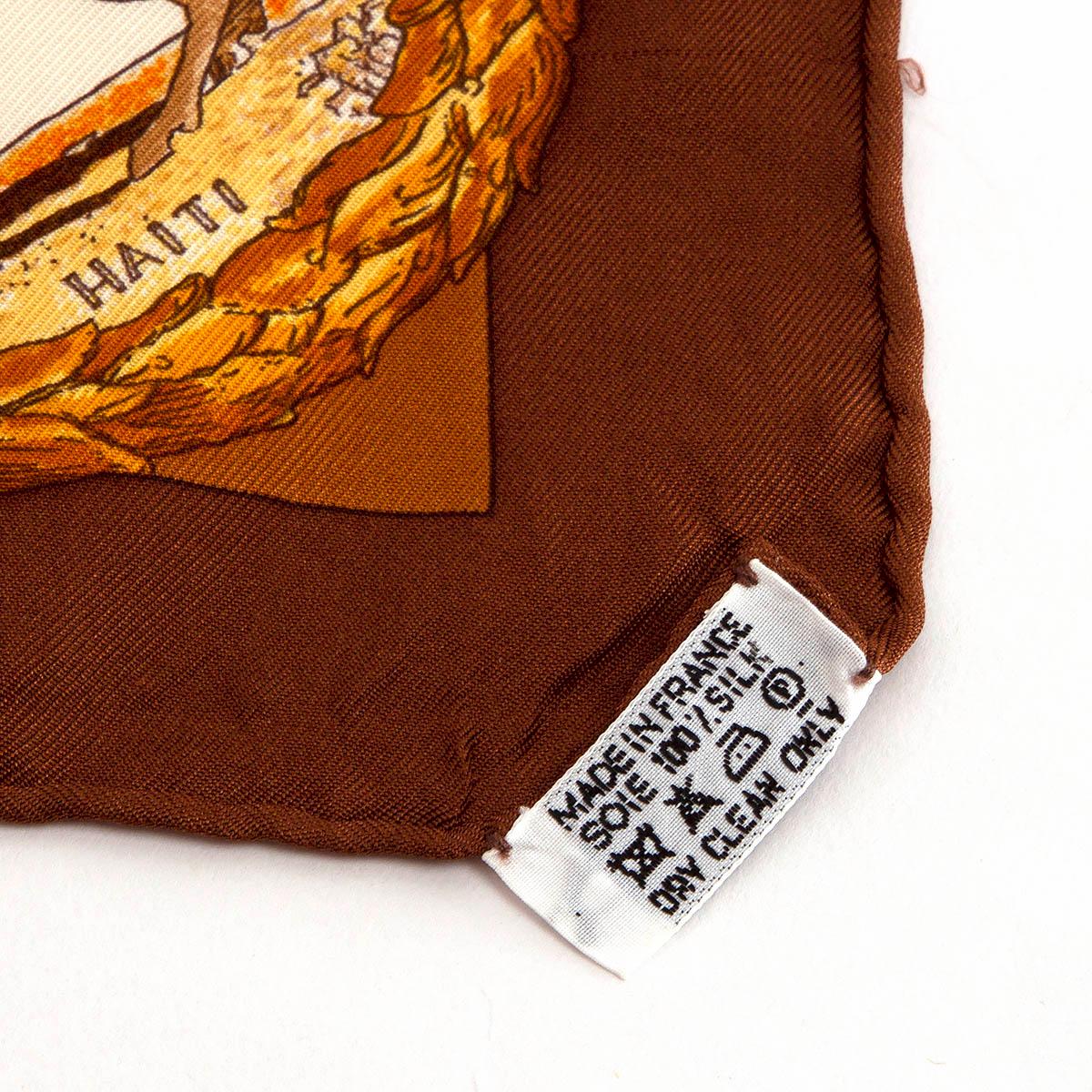 HERMES brown silk MARQUIS DE LAFAYETTE 90 Twill Scarf For Sale 1