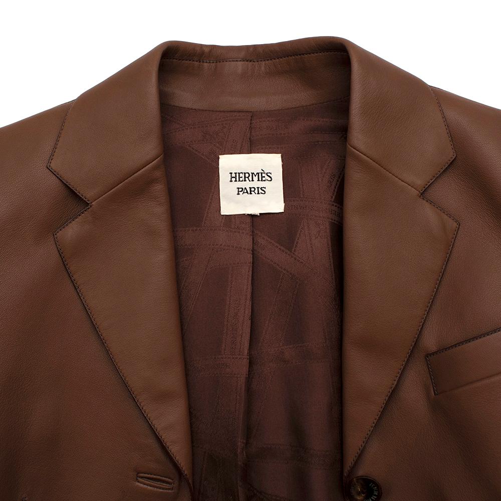 Hermes Chaqueta a medida de un solo pecho de cuero suave marrón - Talla S estimada 5