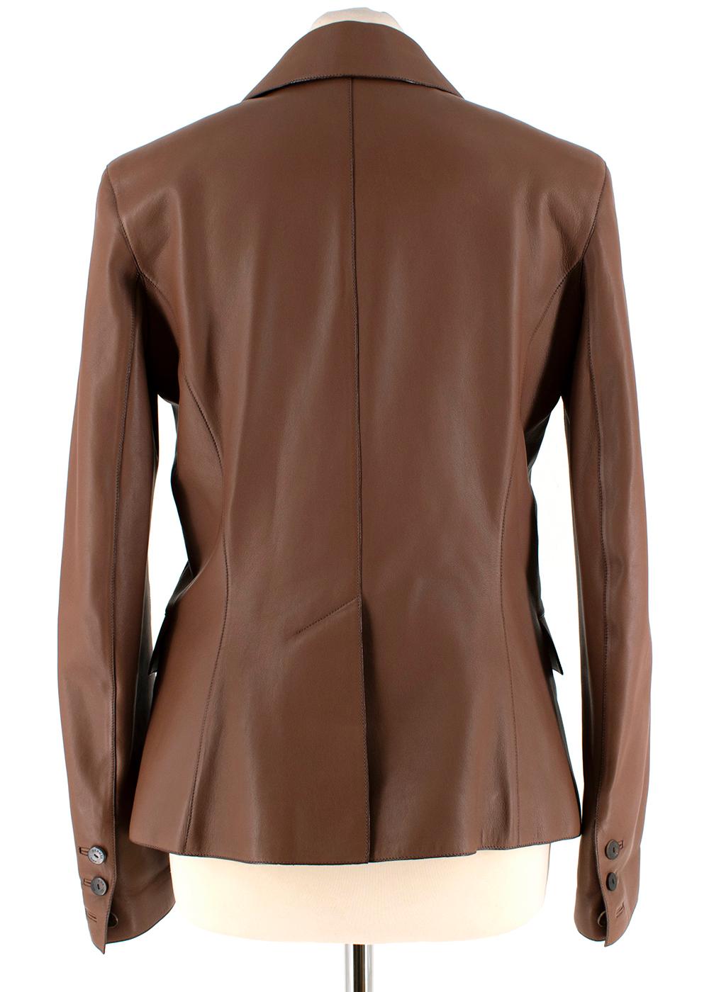 Hermes Chaqueta a medida de un solo pecho de cuero suave marrón - Talla S estimada Marrón