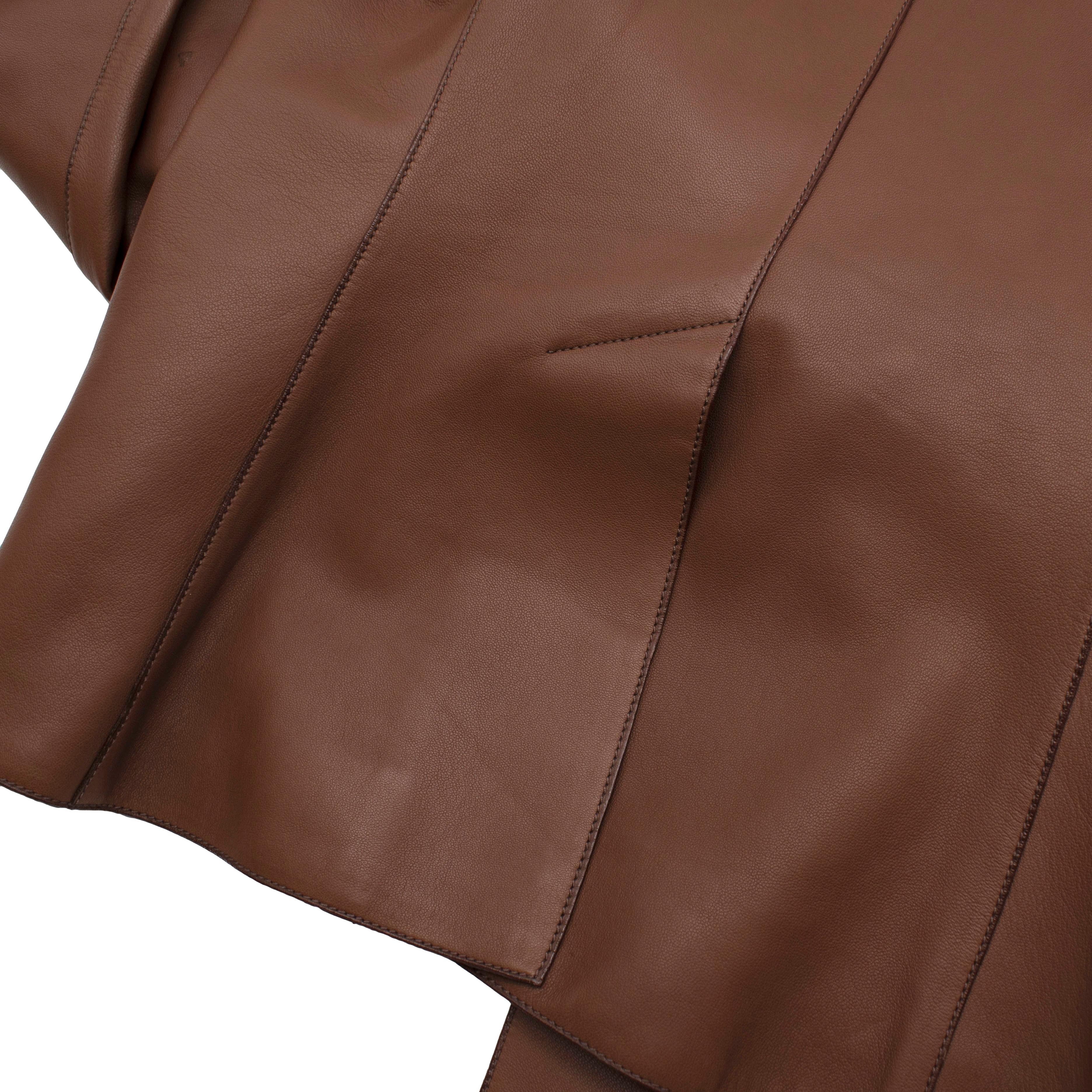 Hermes Chaqueta a medida de un solo pecho de cuero suave marrón - Talla S estimada en Excelente Estado en London, GB