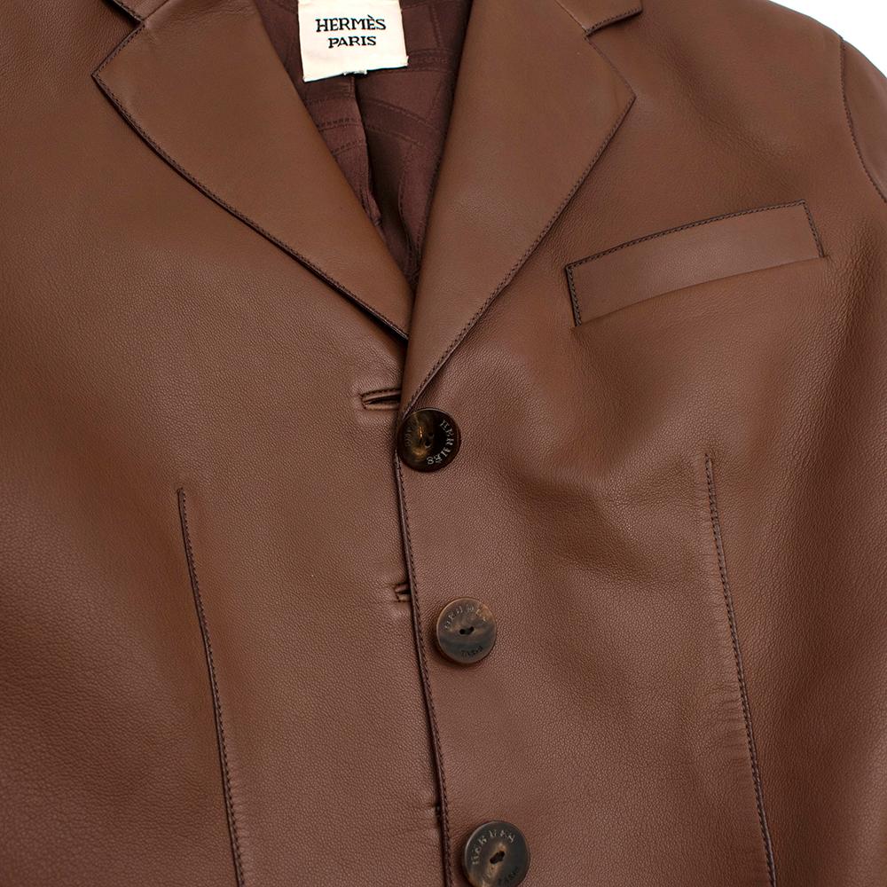 Femenino o masculino Hermes Chaqueta a medida de un solo pecho de cuero suave marrón - Talla S estimada