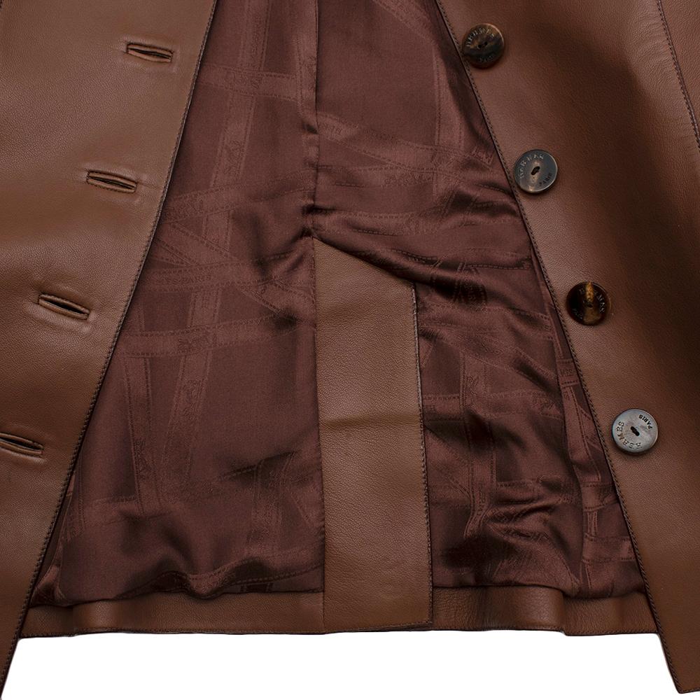 Hermes Chaqueta a medida de un solo pecho de cuero suave marrón - Talla S estimada 3