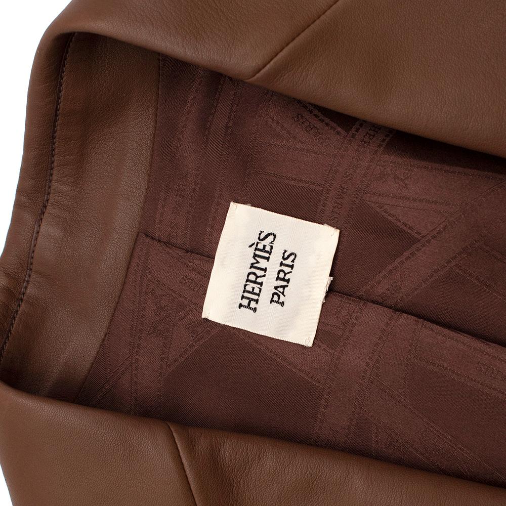 Hermes Chaqueta a medida de un solo pecho de cuero suave marrón - Talla S estimada 4