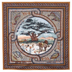 Hermes Brown Sous Le Cedre Printed Silk Square Scarf
