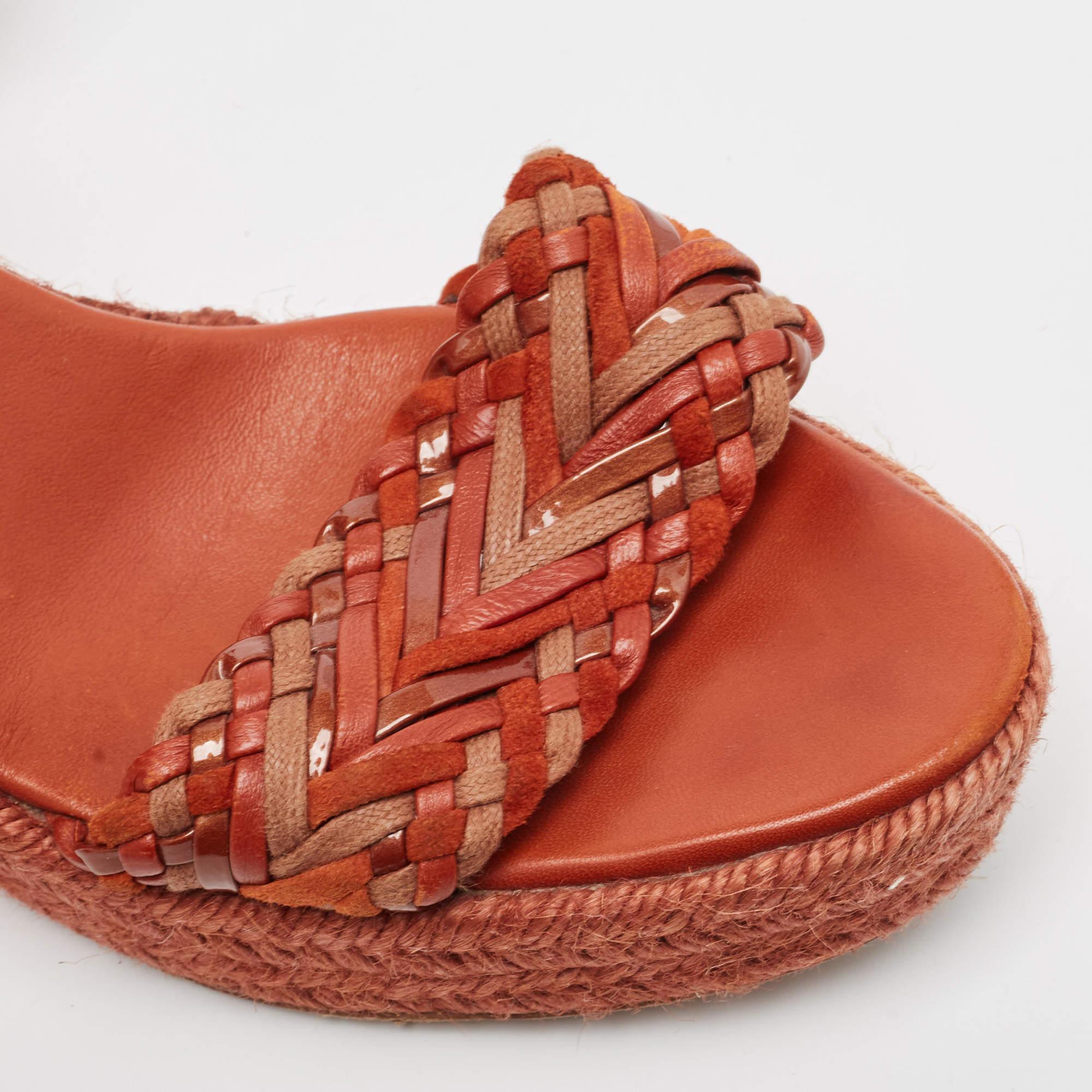 Hermes Brown Suede and Woven Wedge Espadrille Sandals Size 40 4