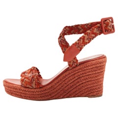 Hermes Brown Suede and Woven Wedge Espadrille Sandals Size 40