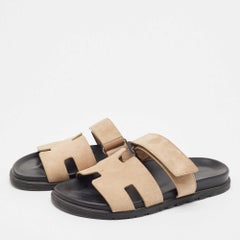 Hermes Brown Suede Chypre Flat Slides Size 42