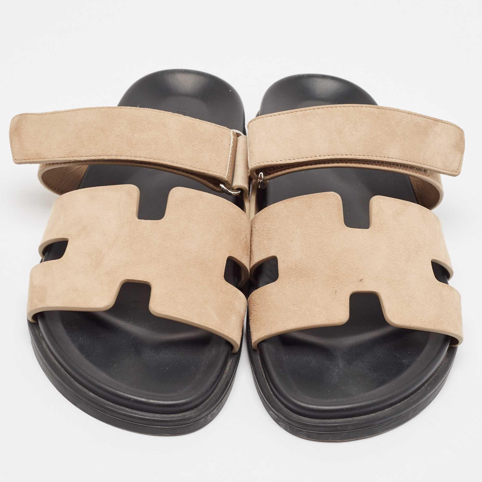 Black Hermes Brown Suede Chypre Flat Slides Size 42