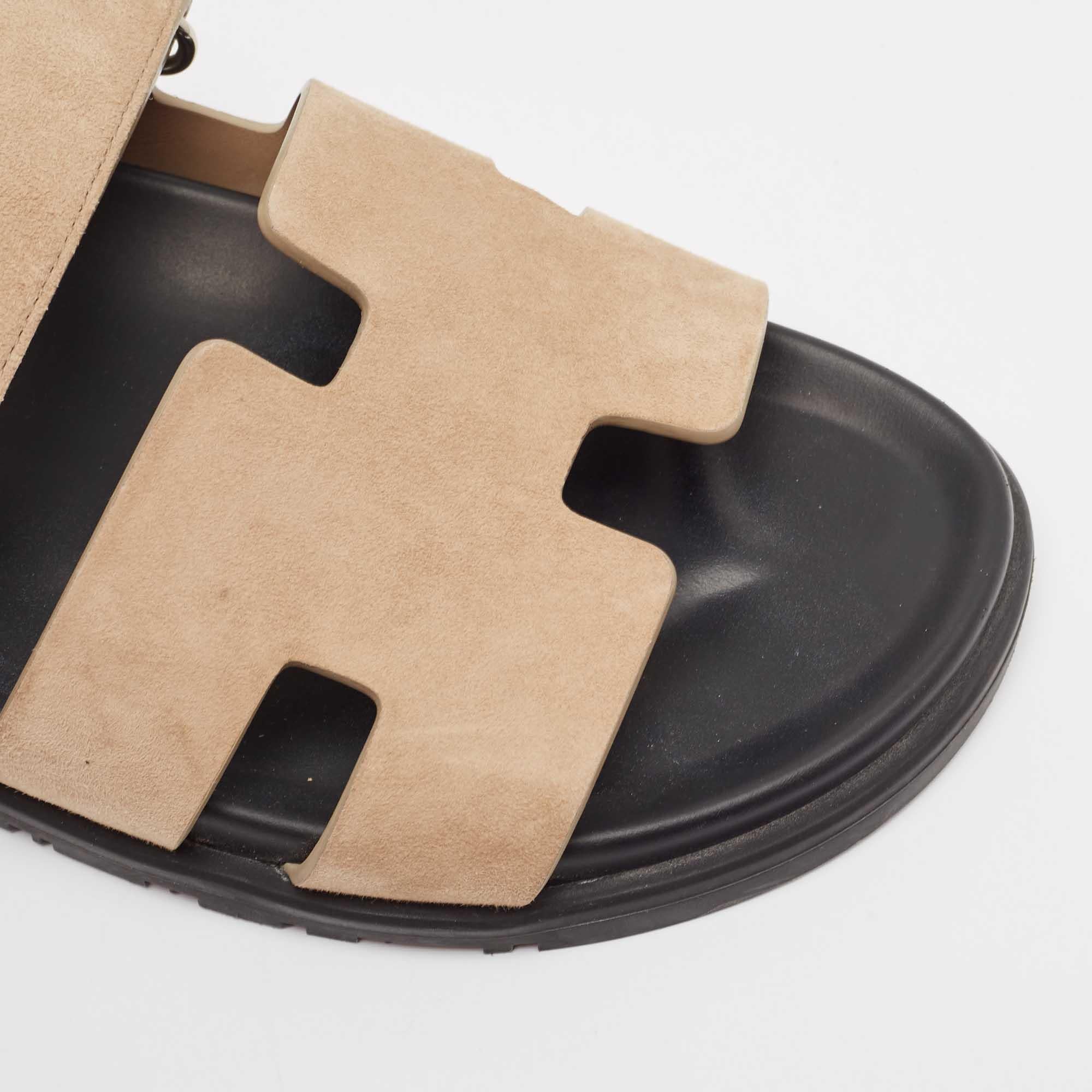 Hermes Brown Suede Chypre Flat Slides Size 42 2