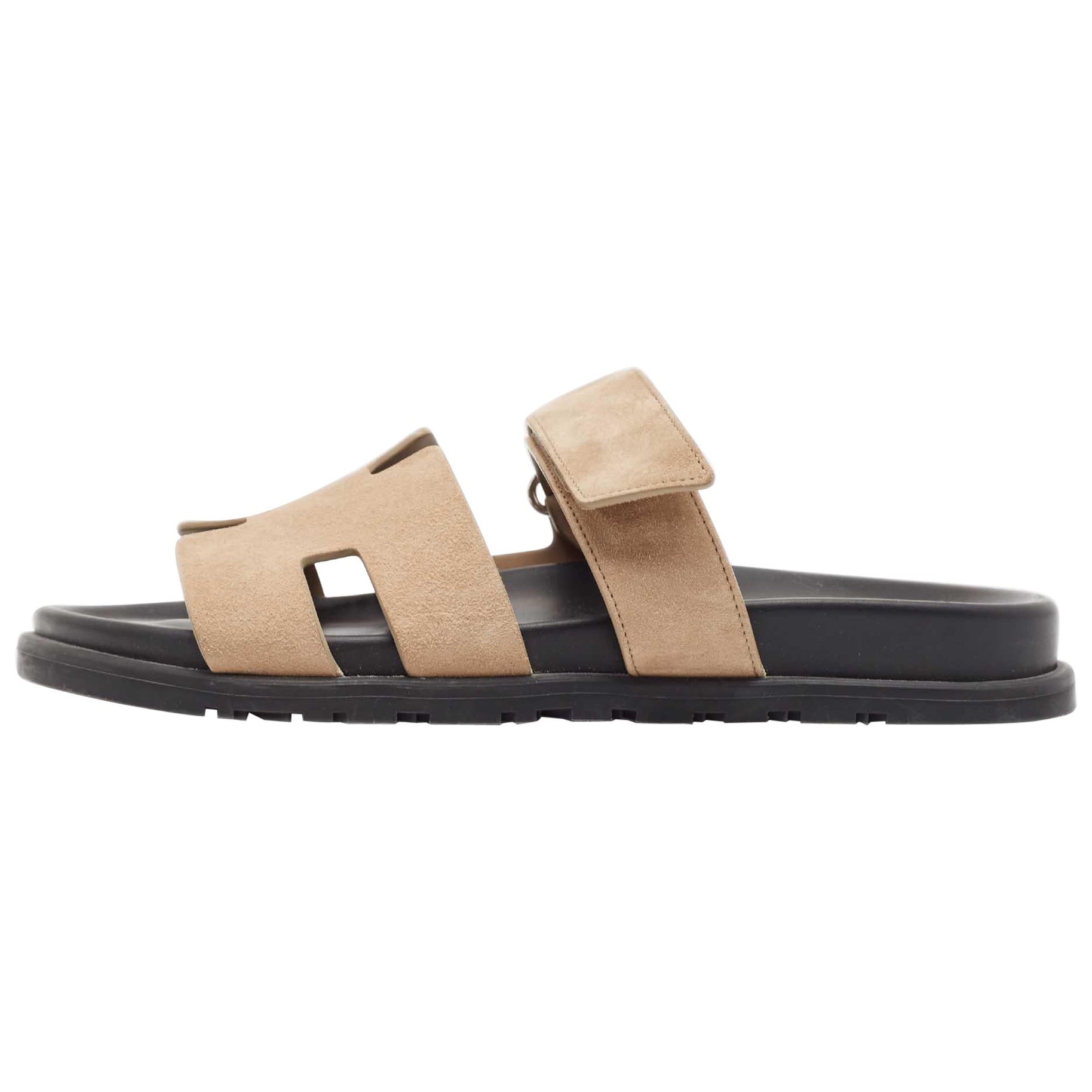 Hermes Brown Suede Chypre Flat Slides Size 42