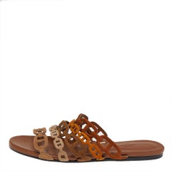 Hermes Brown Suede D'ancre Chaine Flat Slide Sandals Size 38