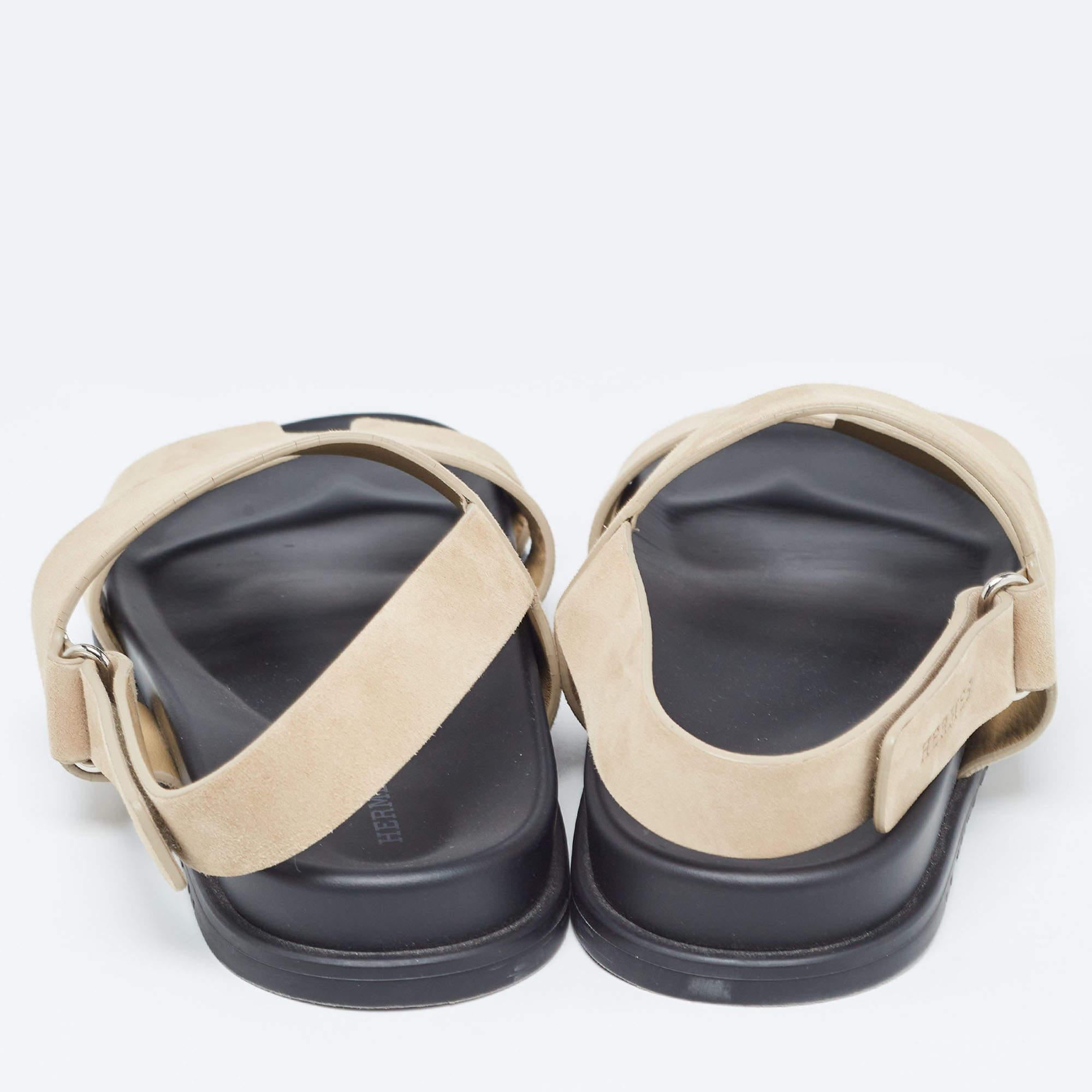 Beige Hermes Brown Suede Genius Slingback Sandals Size 44