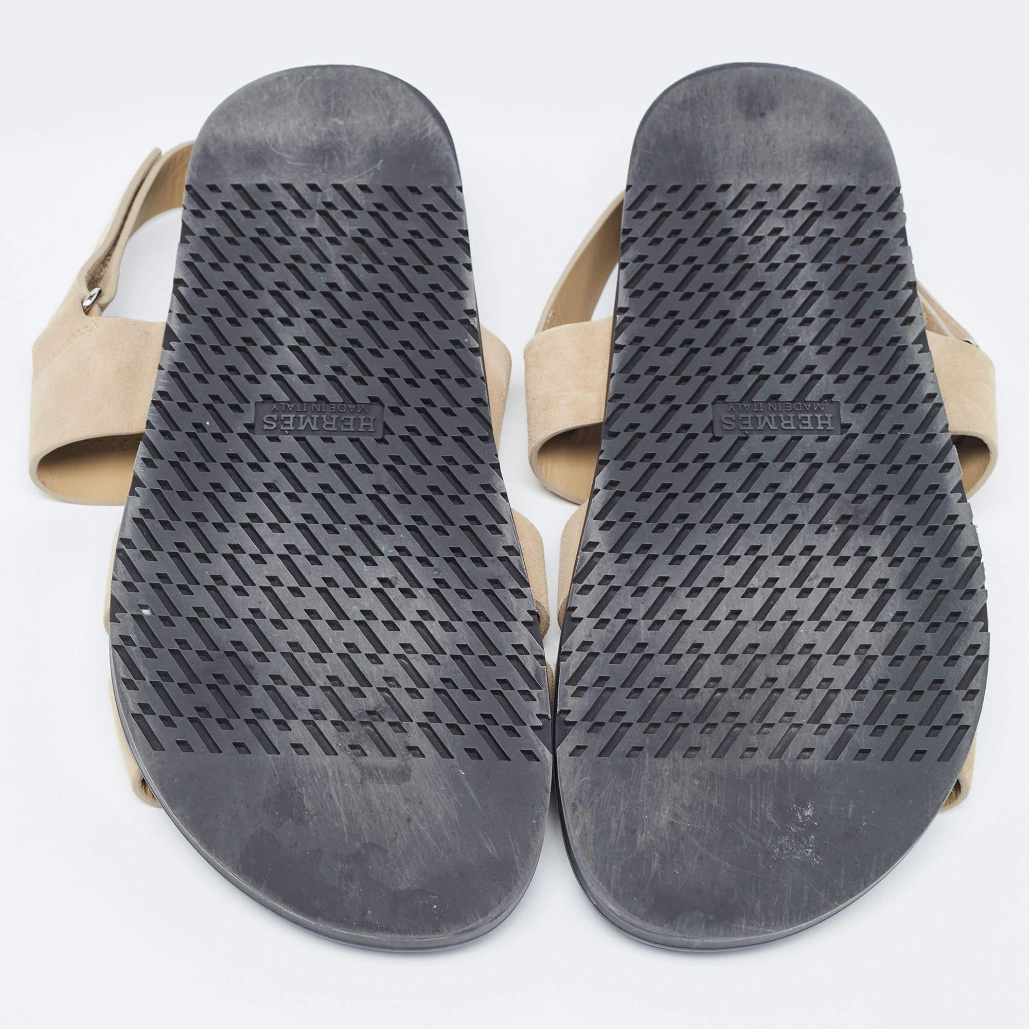 Hermes Brown Suede Genius Slingback Sandals Size 44 In Excellent Condition In Dubai, Al Qouz 2