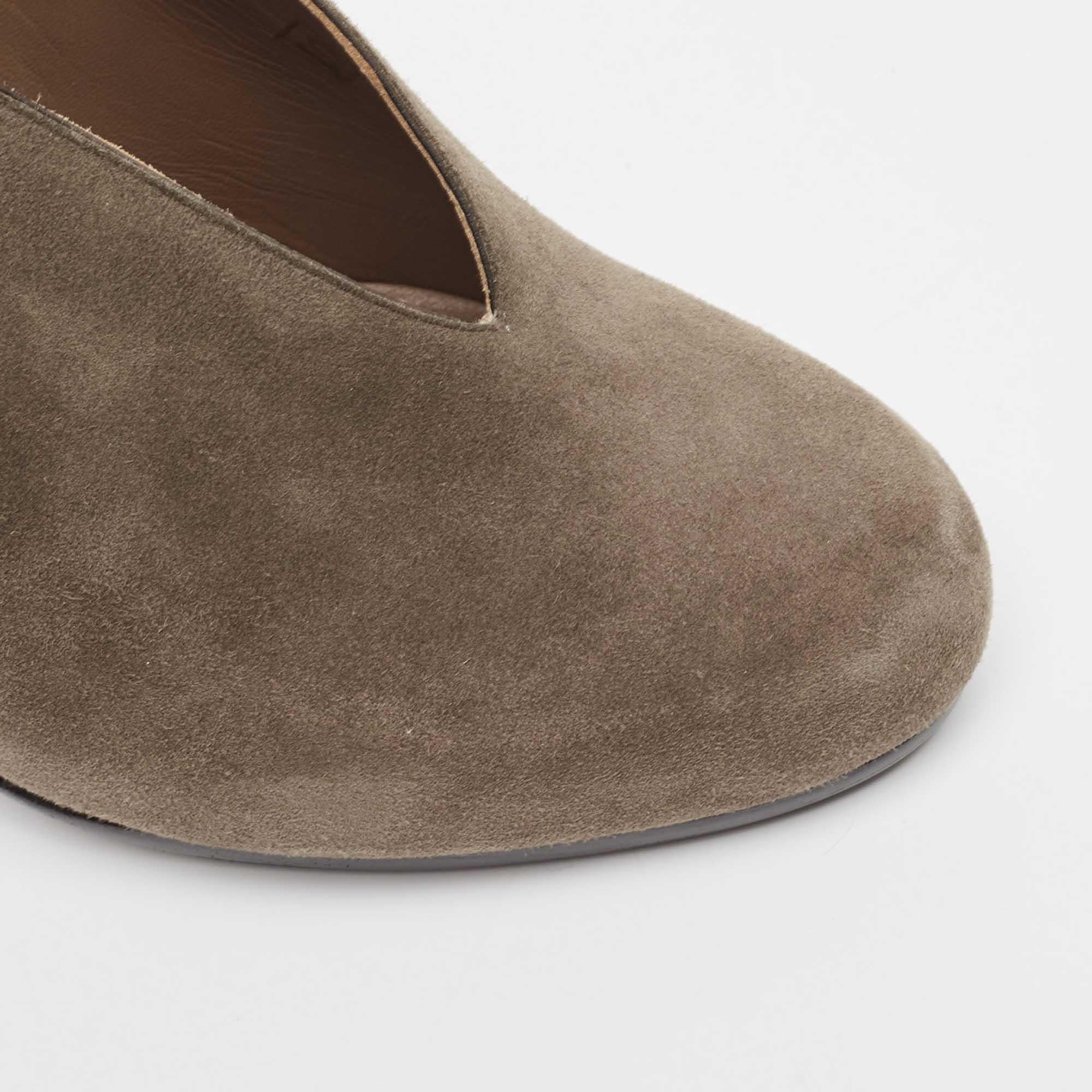 Hermes Brown Suede V Neck Round Toe Pumps Size 39 3