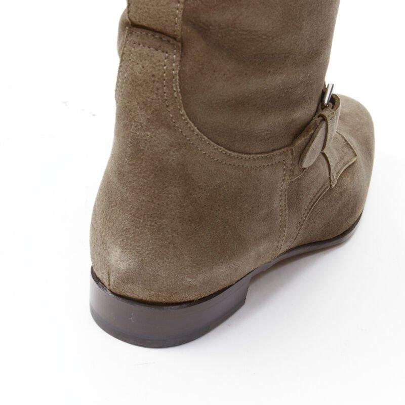 HERMES brown suede zip front silver buckle flat riding boots EU38.5 o 5