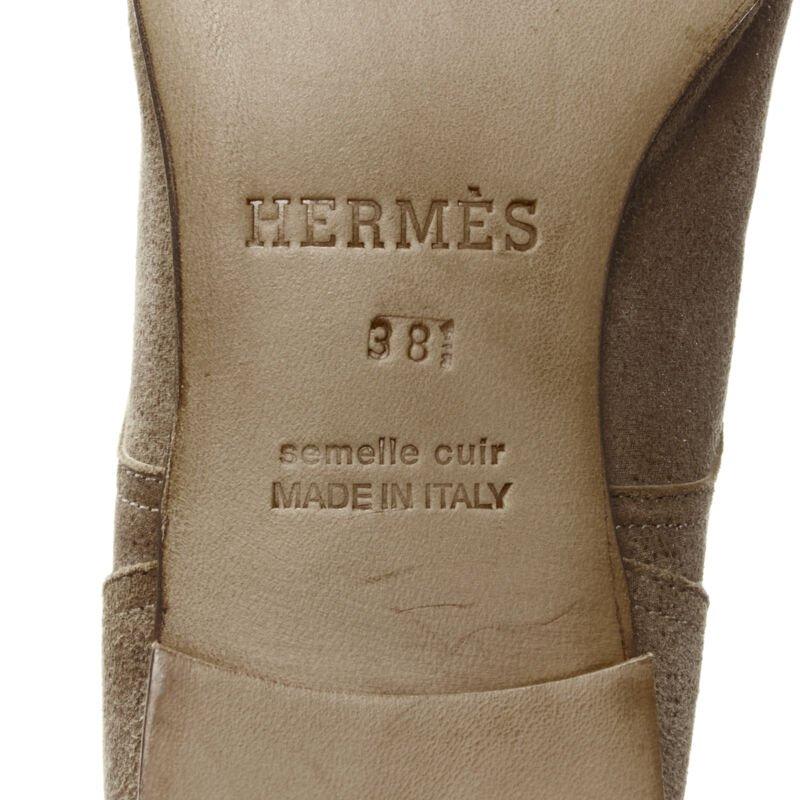 HERMES brown suede zip front silver buckle flat riding boots EU38.5 o 6