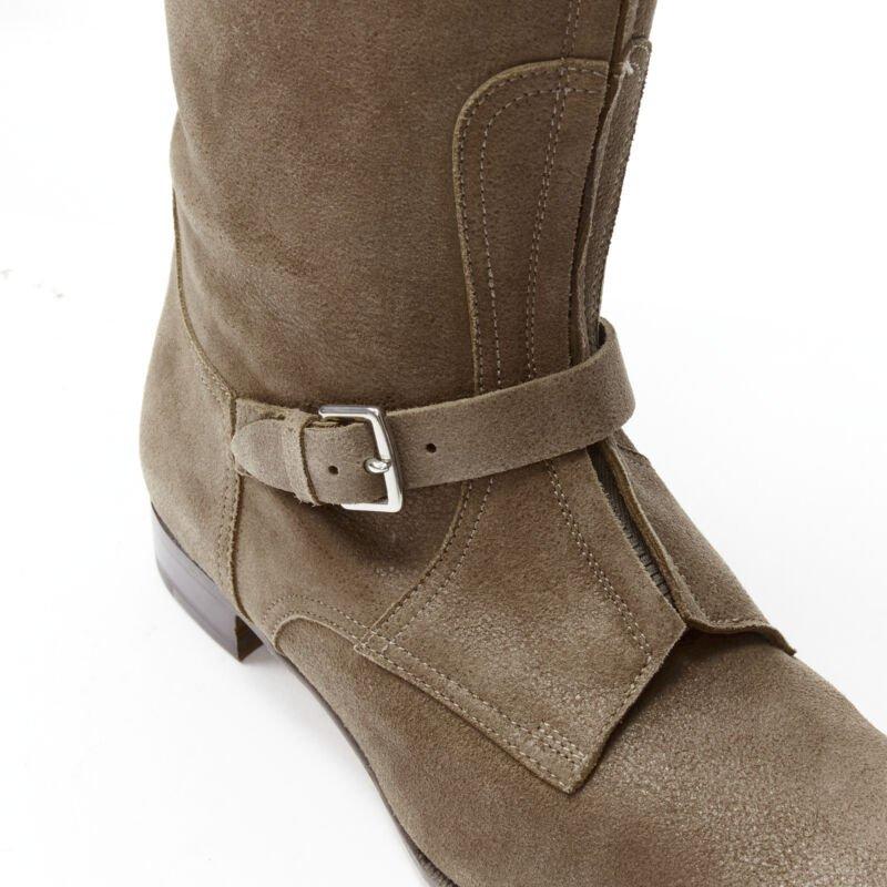 HERMES brown suede zip front silver buckle flat riding boots EU38.5 o 1
