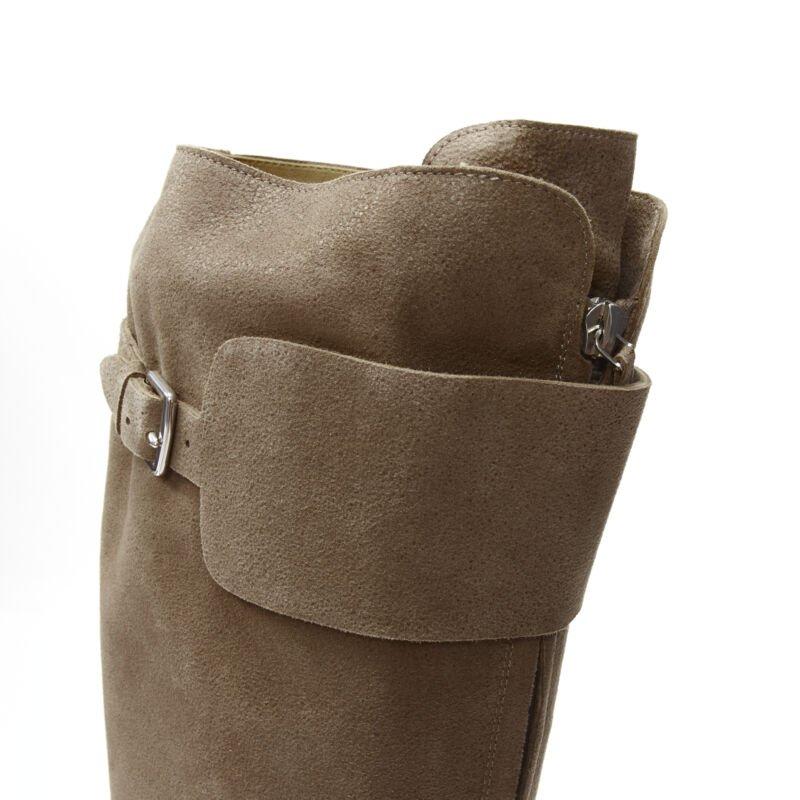 HERMES brown suede zip front silver buckle flat riding boots EU38.5 o 3