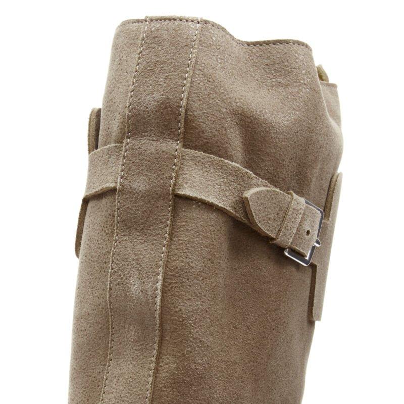 HERMES brown suede zip front silver buckle flat riding boots EU38.5 o 4