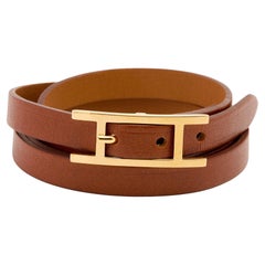 Hermès Brown Swift Leather Hapi 3 Triple Tour Bracelet S