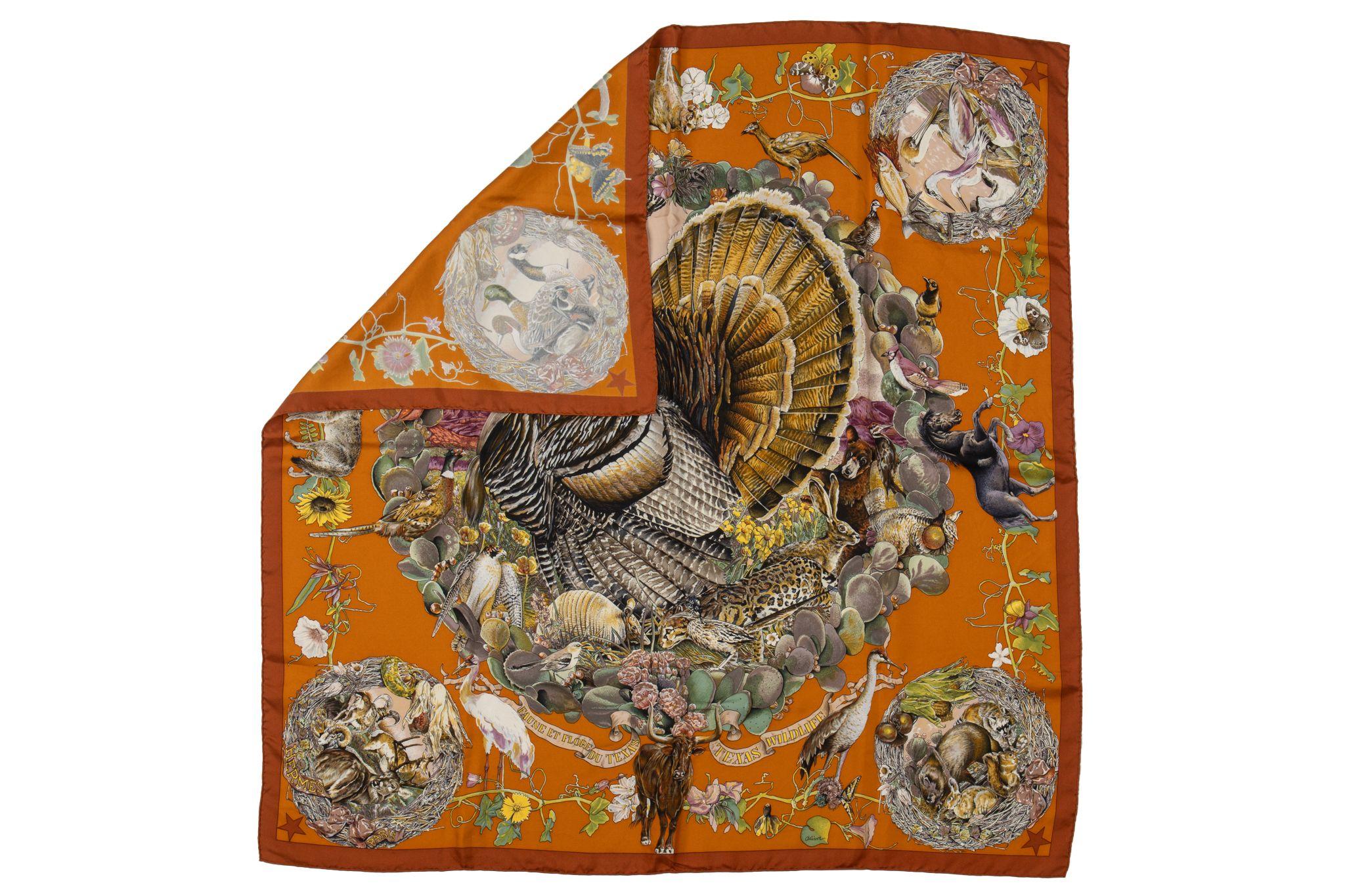Hermès Brown Texas Wildlife Scarf Oliver In Excellent Condition In West Hollywood, CA