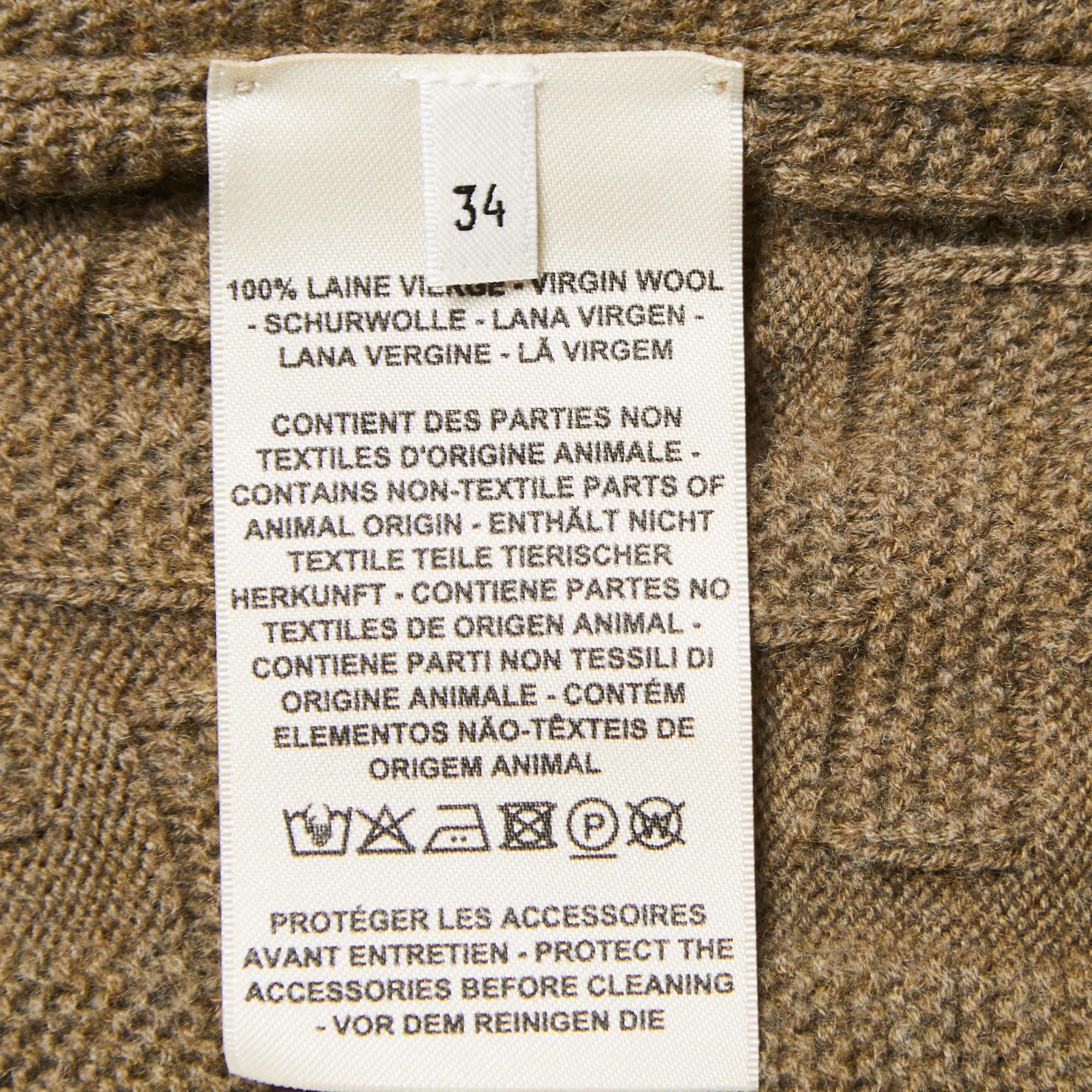 Hermes Brown Textured Wool-Knit Sleeveless Hooded Sweater S 1